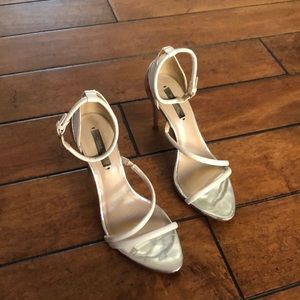 Zara silver/white strappy stiletto heel.